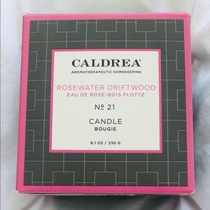 Caldrea Rosewater Driftwood large candle.